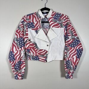 Vtg RARE Roper Women's Americana All Over Flag Eagle Theme Crop Top USA 90's XS